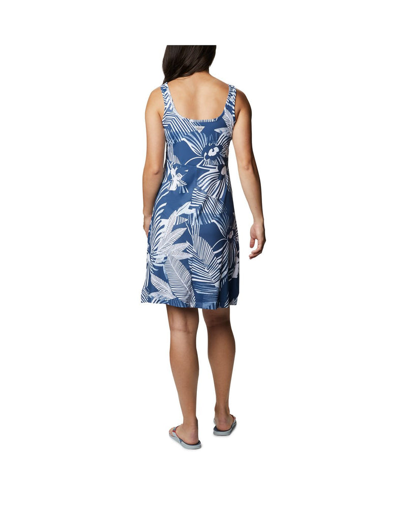 Woman wearing Columbia Women's PFG Freezer™ III Dress - Carbon Stencil Hibiscus Print, back view
