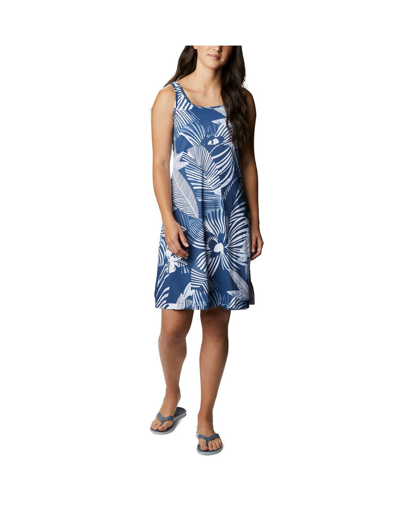 Woman wearing Columbia Women's PFG Freezer™ III Dress - Carbon Stencil Hibiscus Print, front view
