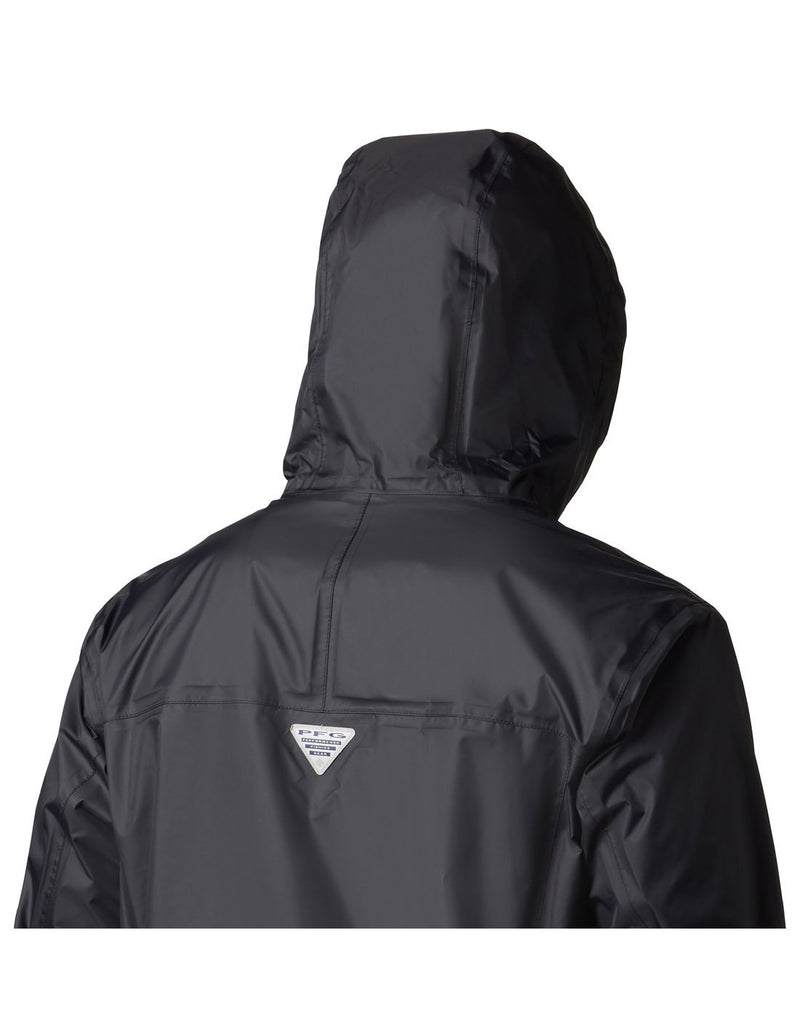 Men wearing columbia men's pfg storm™ black/grey colour jacket close-up back view
