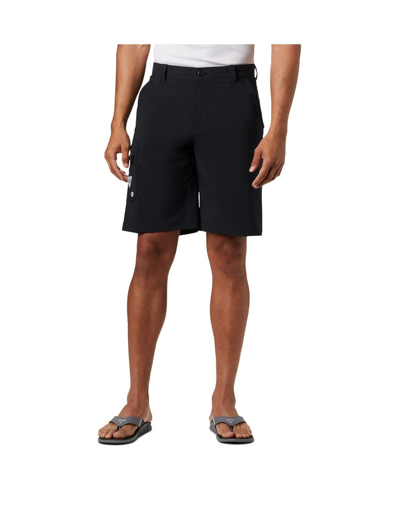 Man wearing Columbia Men's PFG Terminal Tackle™ Short - black, front view