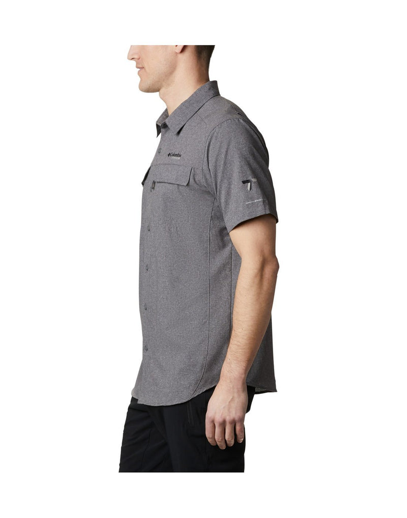 Men wearing grey colour columbia men's short sleevs shirt side view