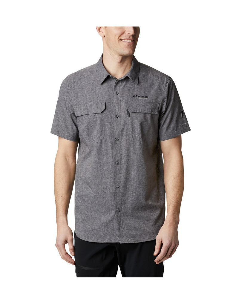 Men wearing grey colour columbia men's short sleevs shirt front view