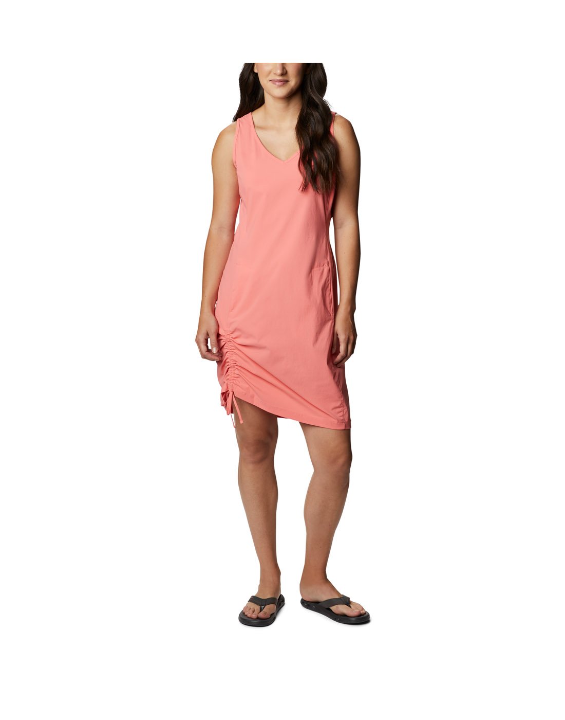 Woman wearing Columbia Women's Anytime Casual™ III Dress - salmon, front view