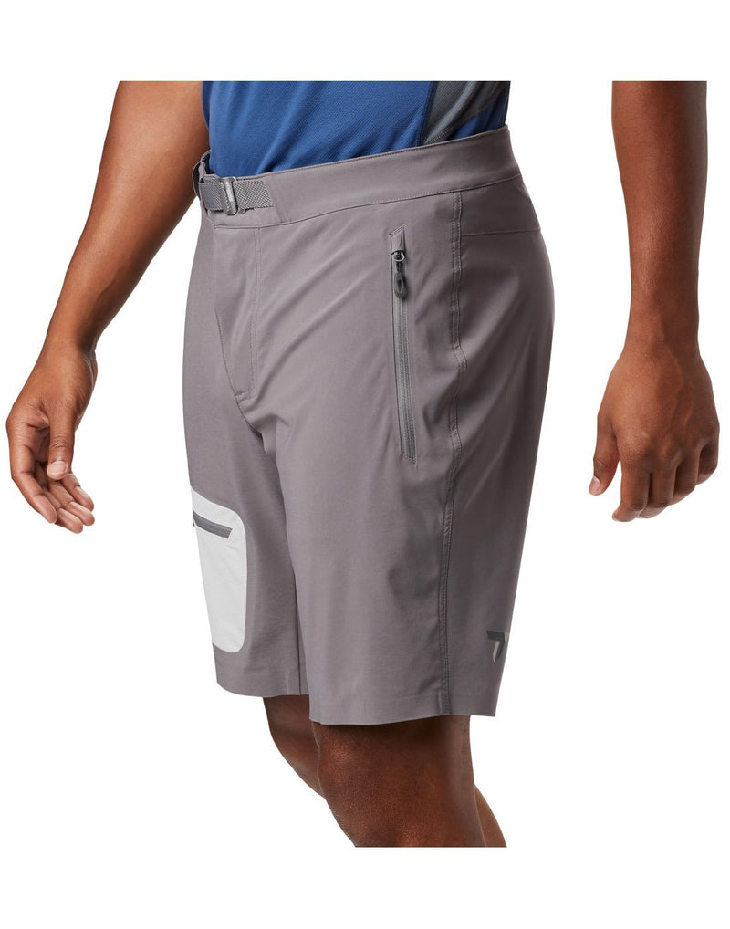 Men wearing city grey colour columbia men's short left side zipper view