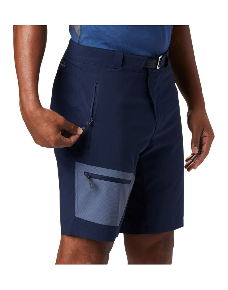 Men wearing navy colour columbia men's short right side zipper view