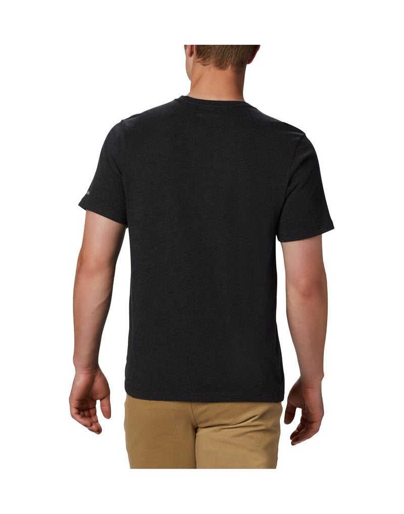 Man wearing Columbia Men's Bluff Mesa™ Graphic T-Shirt - black, back view