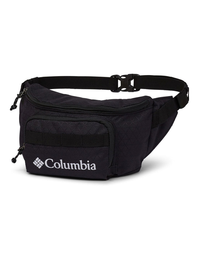 Columbia Zigzag™ 1L Hip Pack in black, front view with white Columbia logo on front pocket