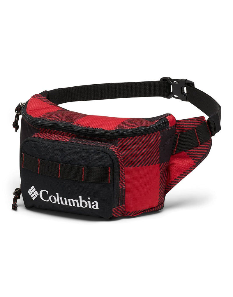 Columbia Zigzag™ 1L Hip Pack in mountain red check print, front view with white Columbia logo on front pocket