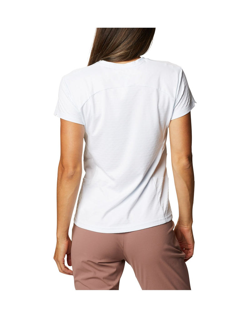 Woman wearing Columbia Women's Zero Ice Cirro-Cool™ Short Sleeve Shirt - white, back view