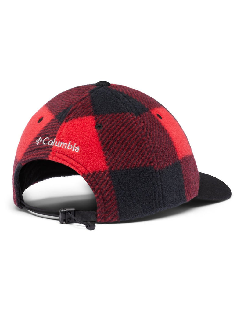 Columbia CSC™ II Fleece Ball Cap in mountain red check, back view with white Columbia logo and text on back