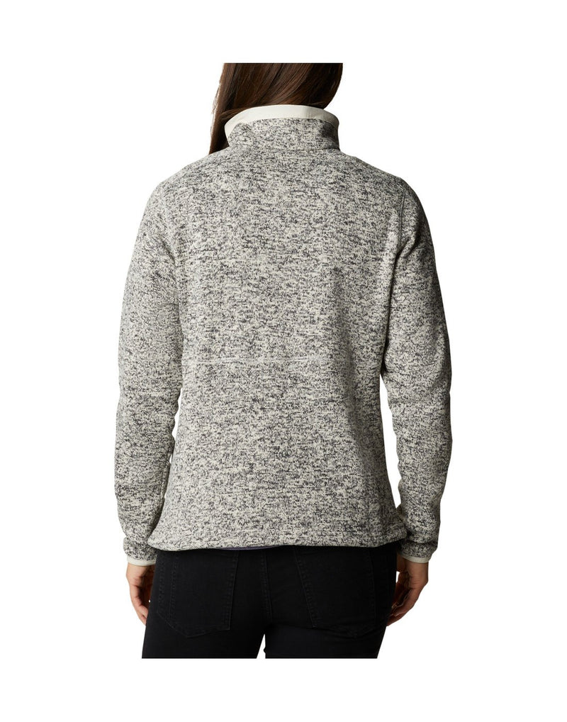 Woman wearing Columbia Women's Sweater Weather™ Full Zip Jacket in chalk heather, back view