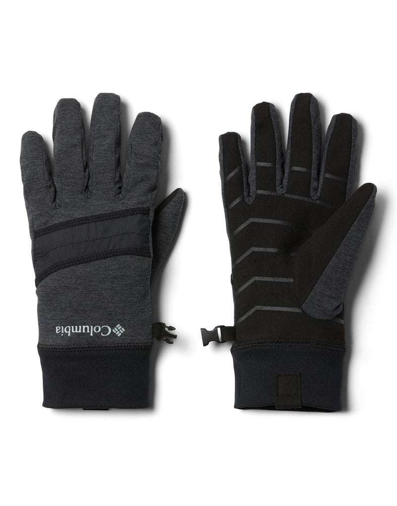 Columbia Men's Infinity Trail™ Omni-Heat™ Infinity Gloves in black heather, top view and bottom view