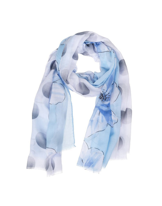 Product Image – Howard's large dot & floral scarf blue colour front view