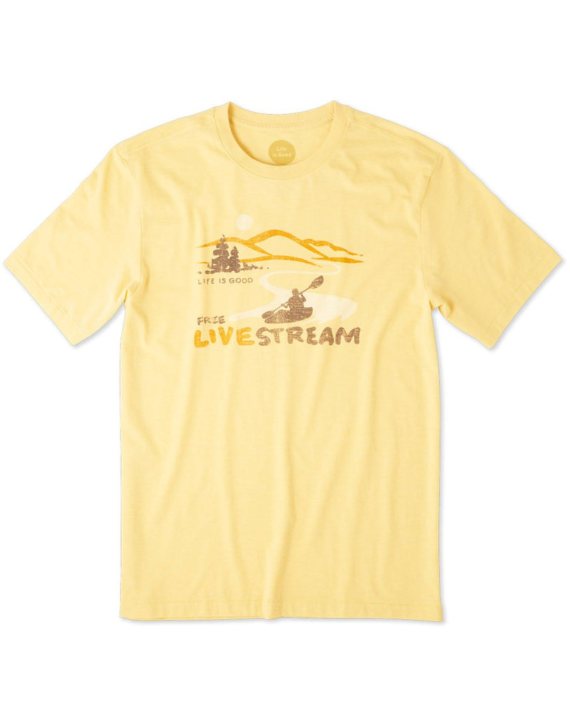 Life is Good Men's Live Stream Cool Tee - light yellow, front view