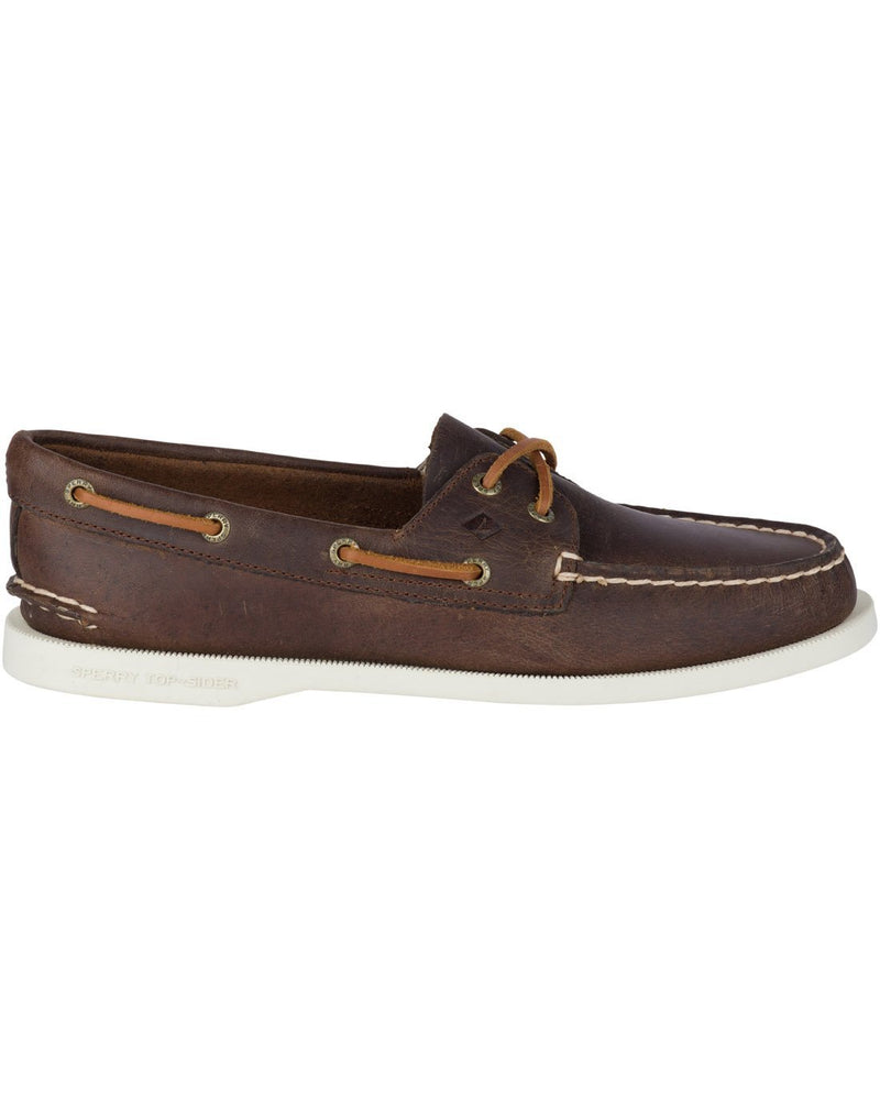Women's authentic original 2-eye boat shoe classic brown leather colour right side view
