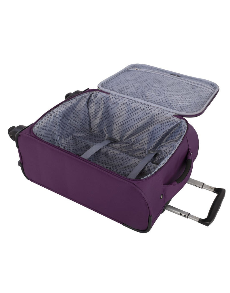 Atlantic solstice 3 piece spinner purple colour luggage set inside view with opened handle