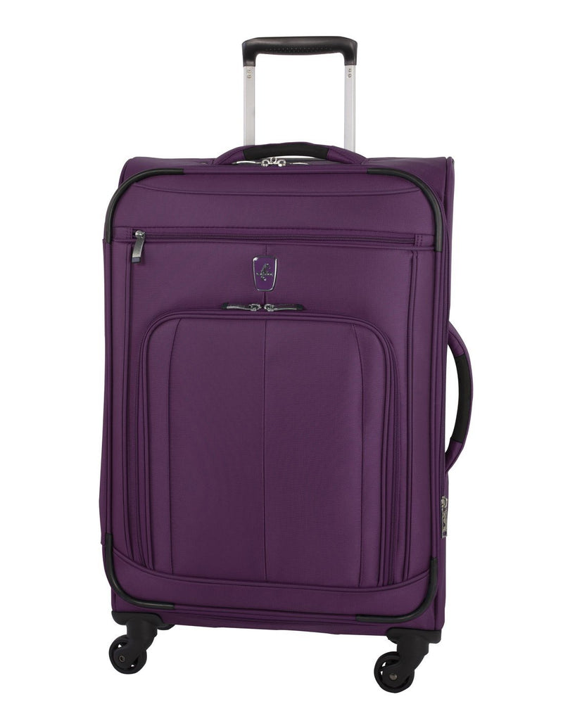 Atlantic solstice 3 piece spinner purple colour luggage set front view with side handle