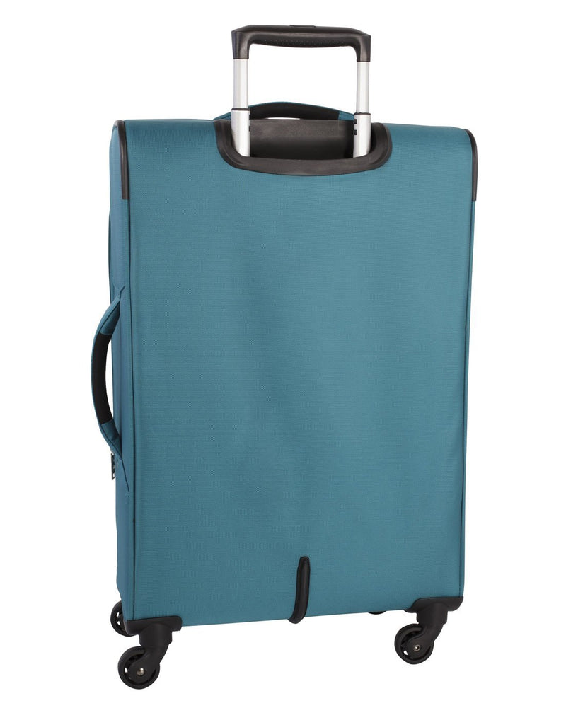 Atlantic solstice 3 piece spinner teal colour luggage set back view with opened side handle