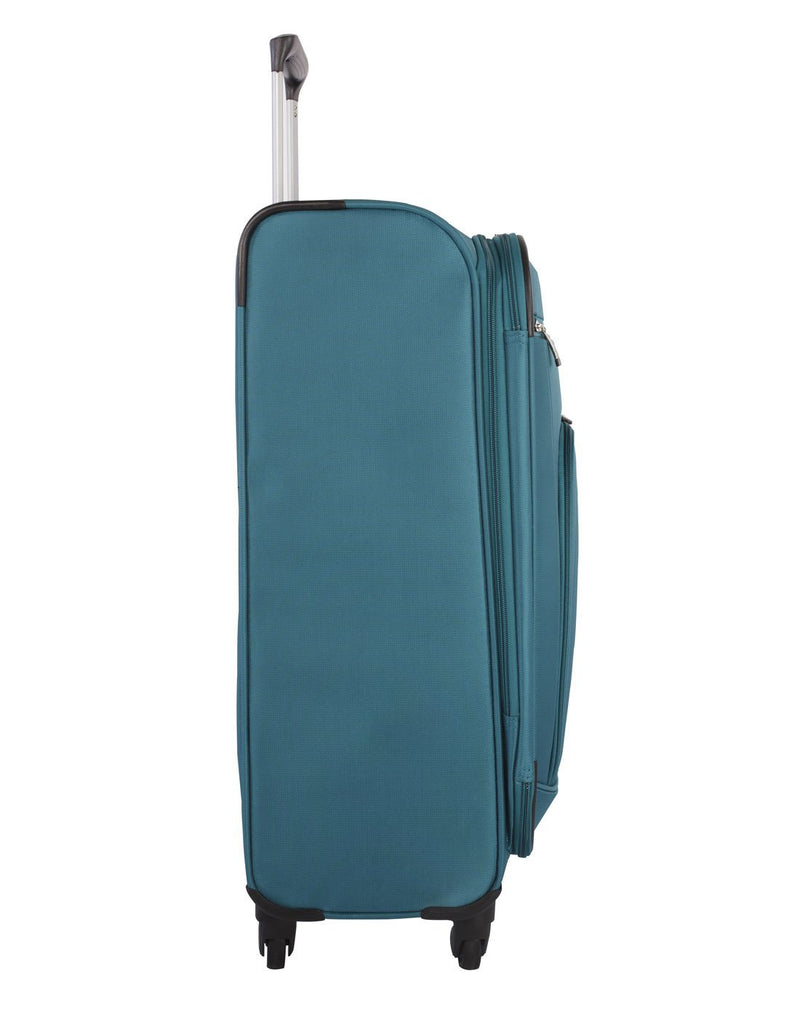 Atlantic solstice 3 piece spinner teal colour luggage set left side view with opened handle