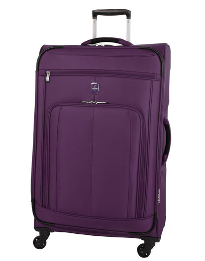Atlantic solstice 3 piece spinner purple colour luggage set front view with side handle