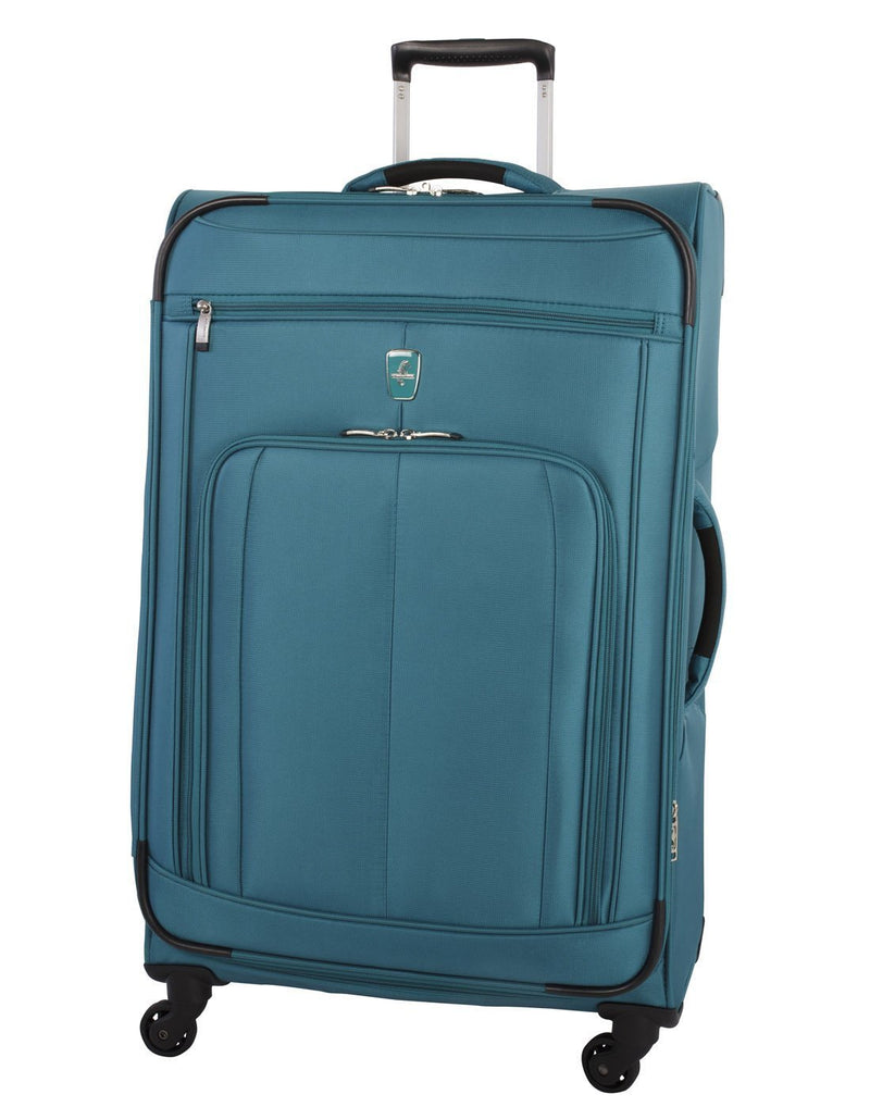 Atlantic solstice 3 piece spinner luggage set teal colour front view with opened handle