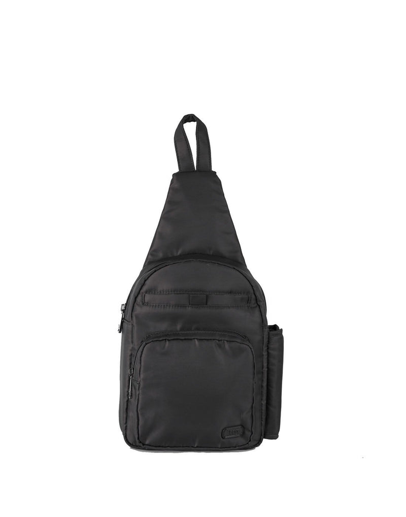 Lug archer shimmer black colour sling bag front view
