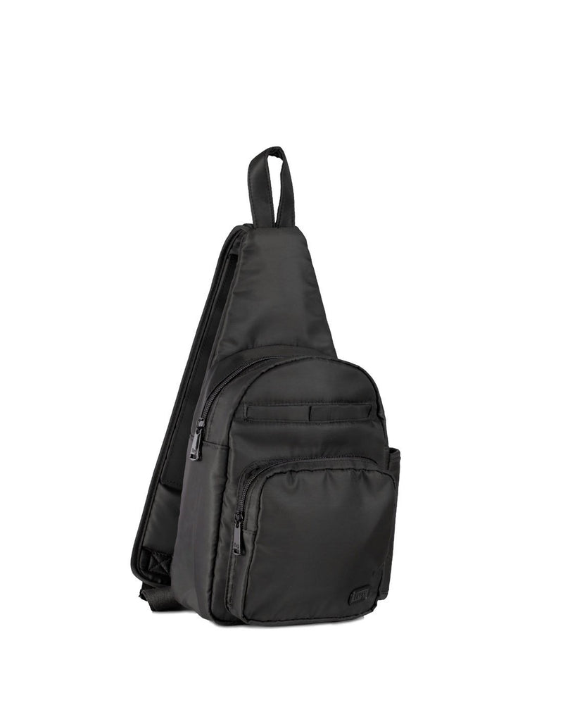 Lug archer shimmer black colour sling bag corner view