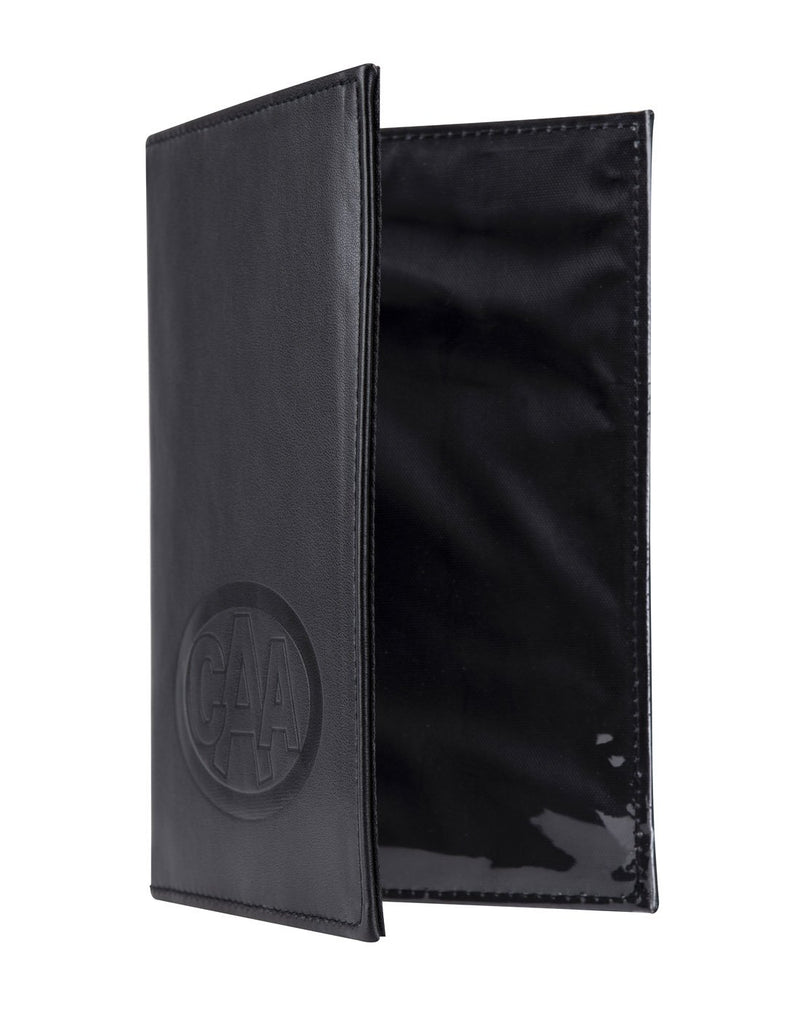 CAA IDP Single Fold Booklet Cover - black, front view opening too inside
