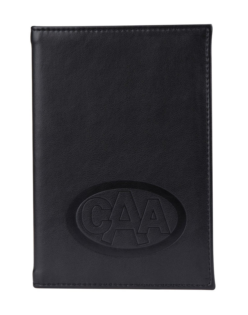 CAA IDP Single Fold Booklet Cover - black, front view with CAA logo embossed