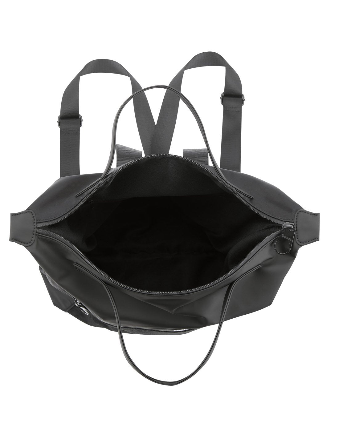 Bench Hukary Backpack top view, unzipped to show interior of bag