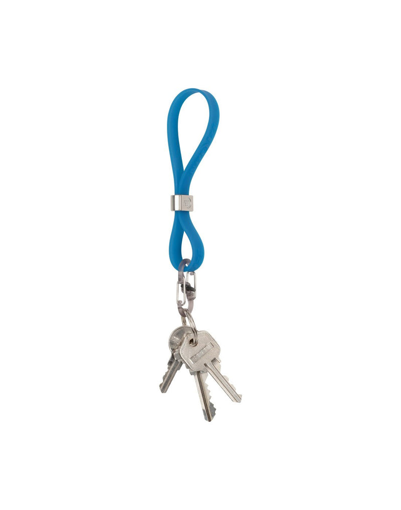 Nite Ize Cinch-A-Lot® Stretch Strap in blue with keys attached to key ring