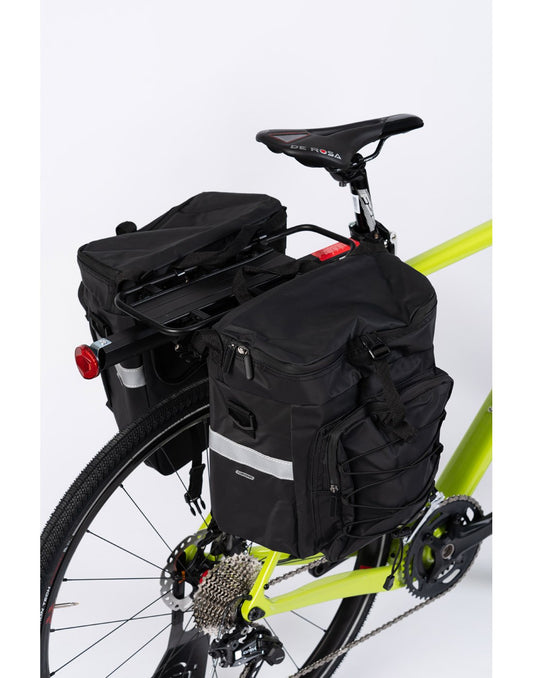 Product Image – Corsino Discover 3-in-1 Pannier Bag attached to rear of a bicycle