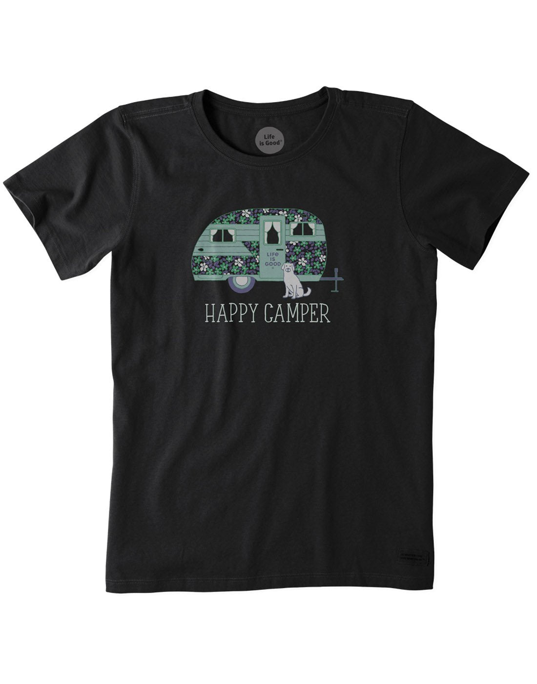 Life is Good Women's Happy Camper Crusher Tee  - jet black, front view