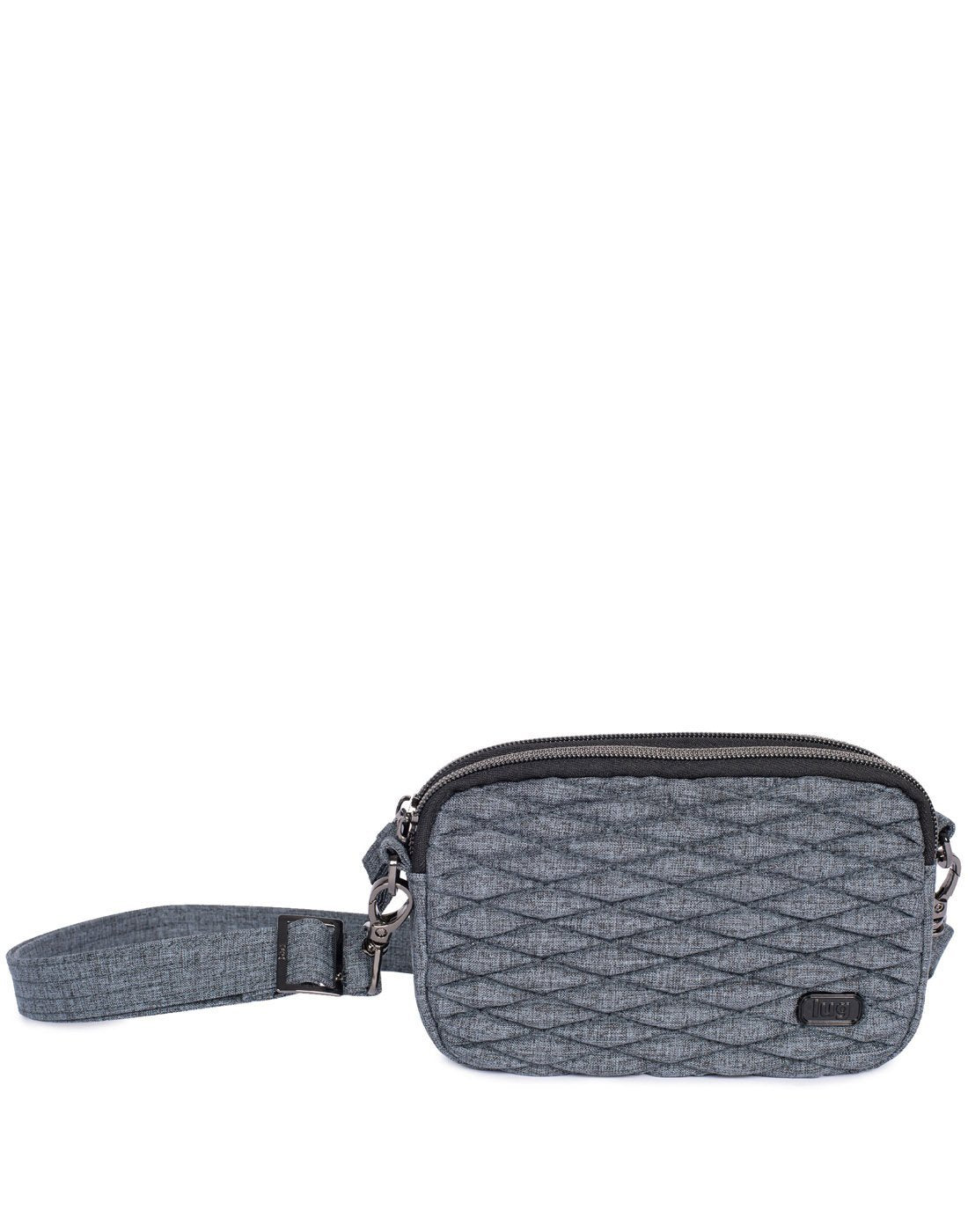 Lug coupe heather grey colour convertible crossbody and hip pouch front view