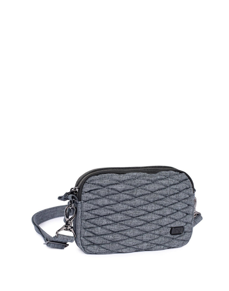 Lug coupe heather grey colour convertible crossbody and hip pouch corner view