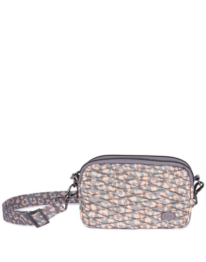 Lug coupe leopard pearl design convertible crossbody and hip pouch front view