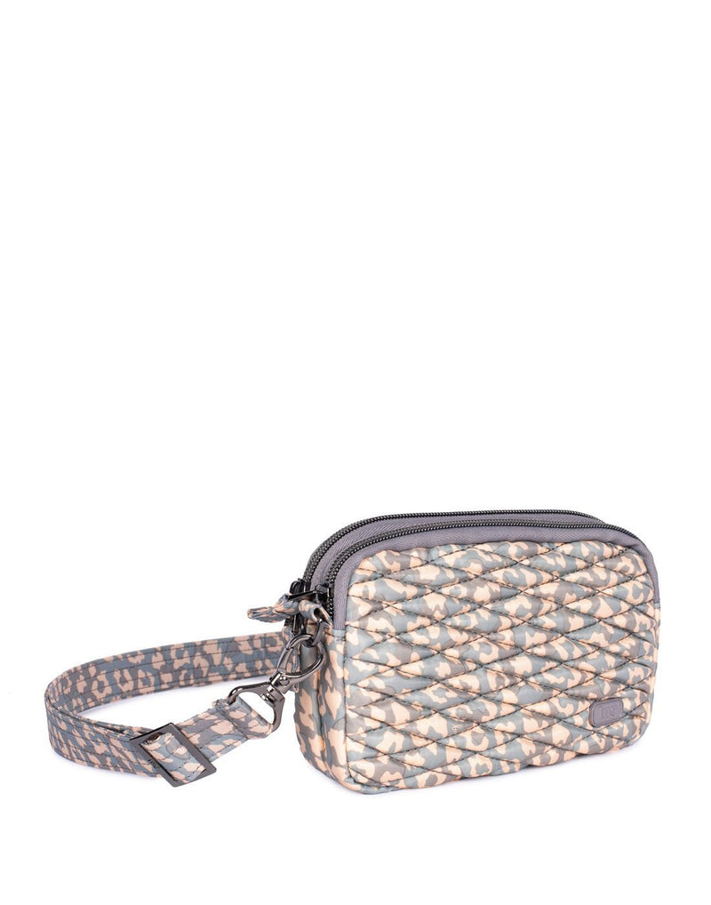 Lug coupe leopard pearl design convertible crossbody and hip pouch cross view