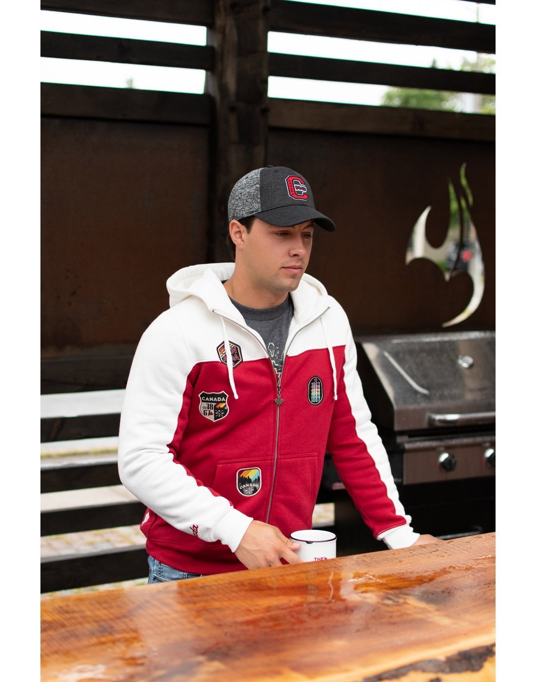 Boy wearing canada unisex two-tone fleece zip hoodie