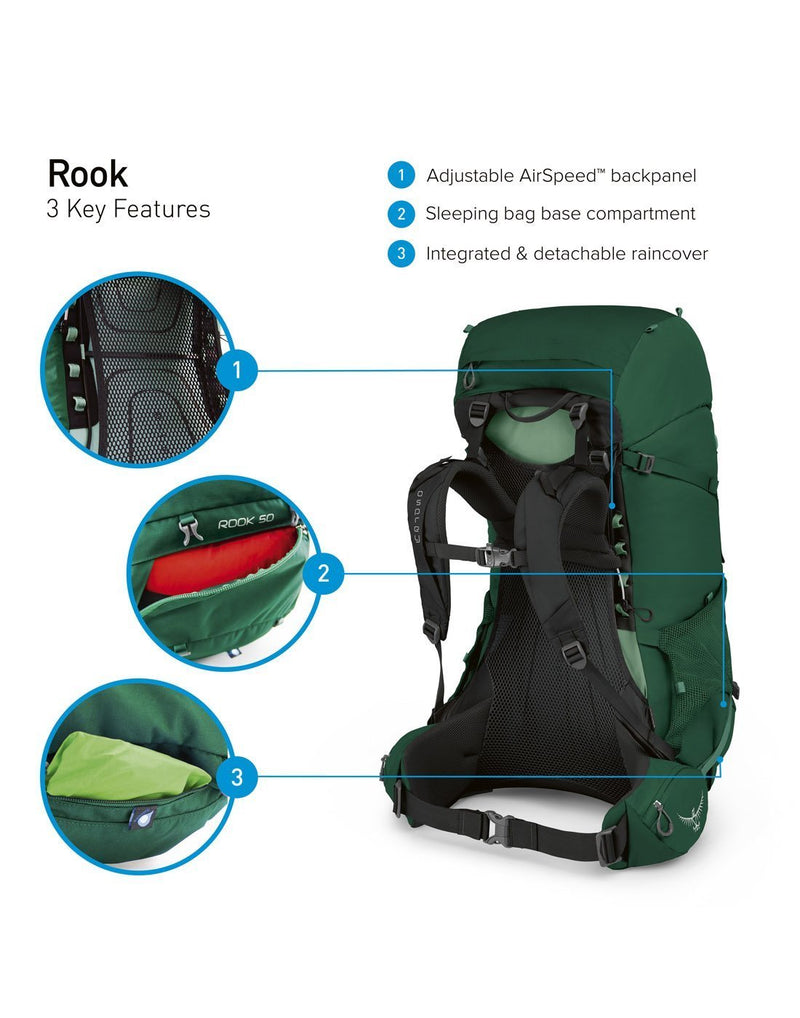 Osprey rook 65 men's mallard green backpack information chart
