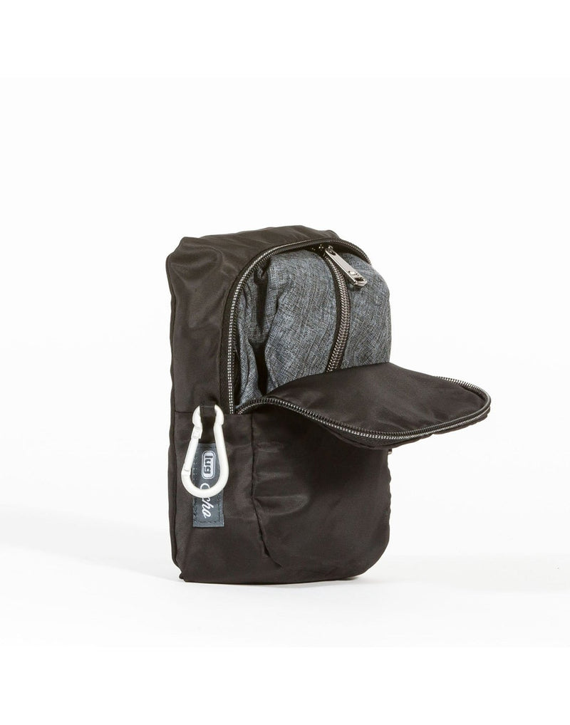 Lug echo heather grey packable backpack Folds into zip pouch side view