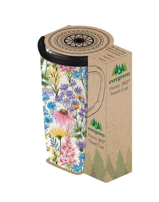 Product Image – Evergreen Ceramic FLOMO 360 Travel Cup - 17oz Wildflower Sanctuary design package