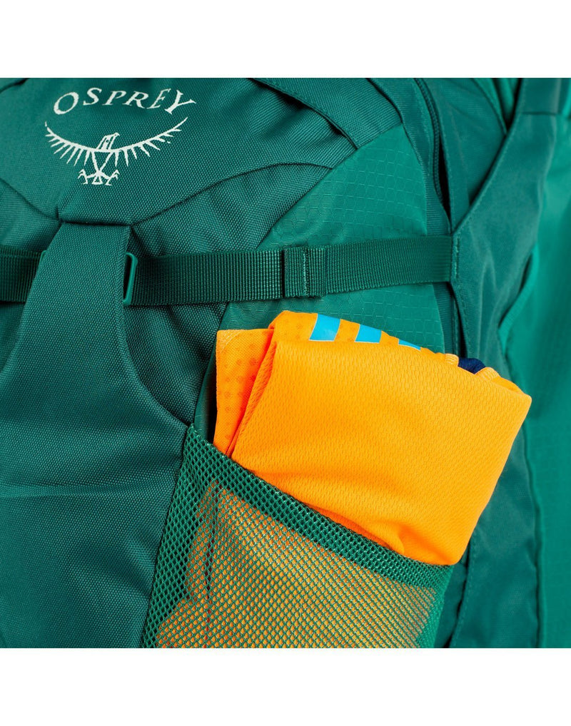 Osprey fairview 40 rainforest green colour women's backpack dual front mesh pocket