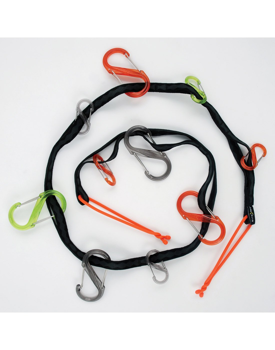 Nite Ize Gearline® Organization System coiled up - black strap and assorted coloured s-biners
