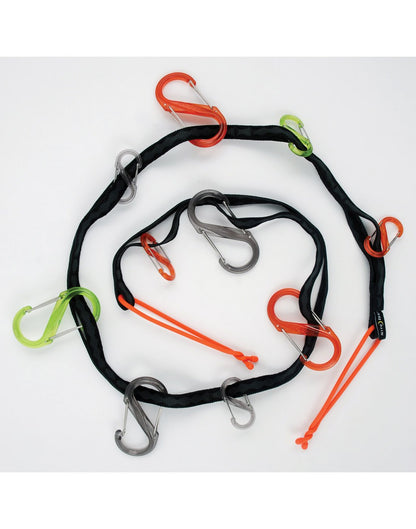 Nite Ize Gearline® Organization System coiled up - black strap and assorted coloured s-biners