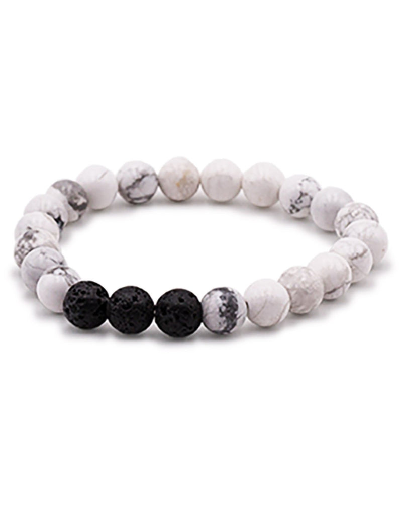 Fern & Petal White-Howlite Bracelet with white beads and black lava beads