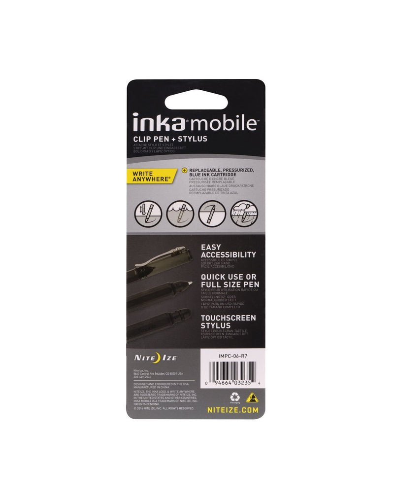 Nite ize inka mobile clip pen + stylus packaged back view