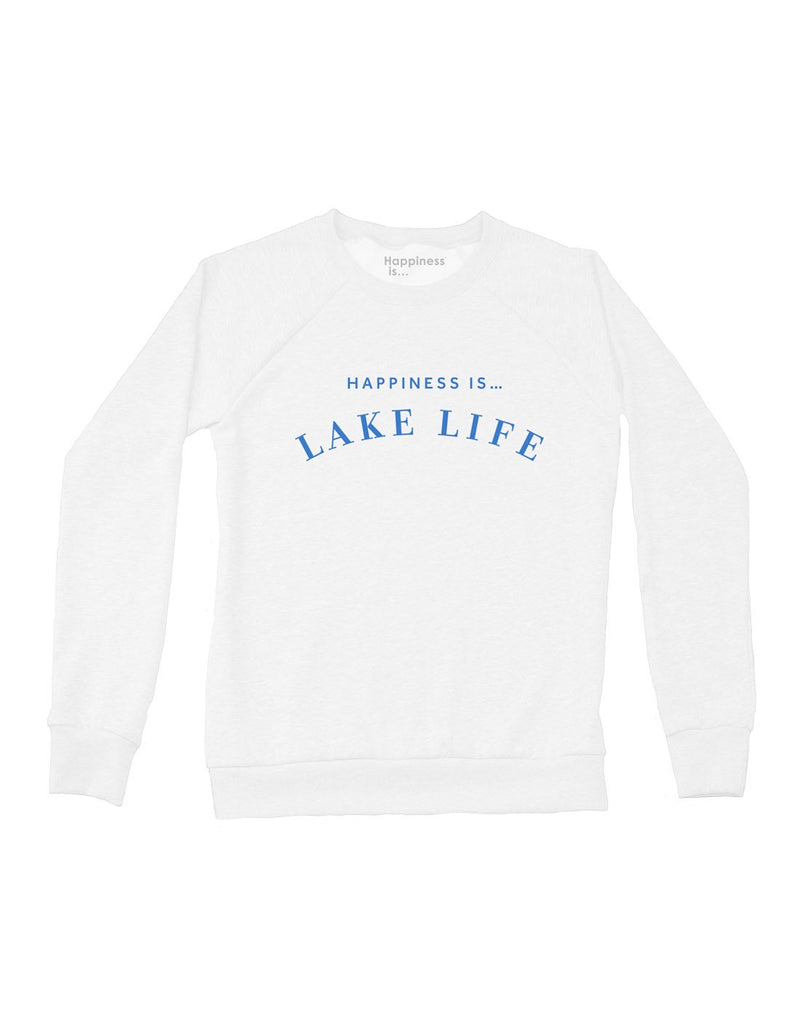 Happiness Is...Lake Life Women's Crew Sweatshirt - white, front view