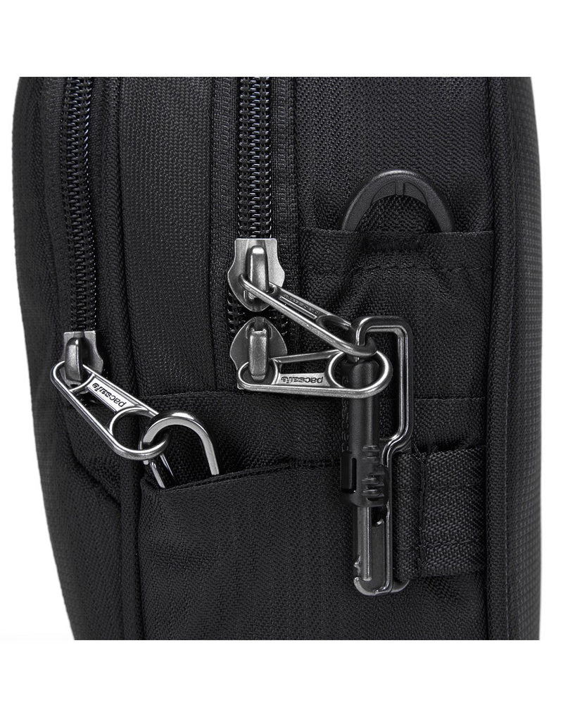 Pacsafe metrosafe ls100 econyl black colour recycled crossbody bag chain anti-theft lock