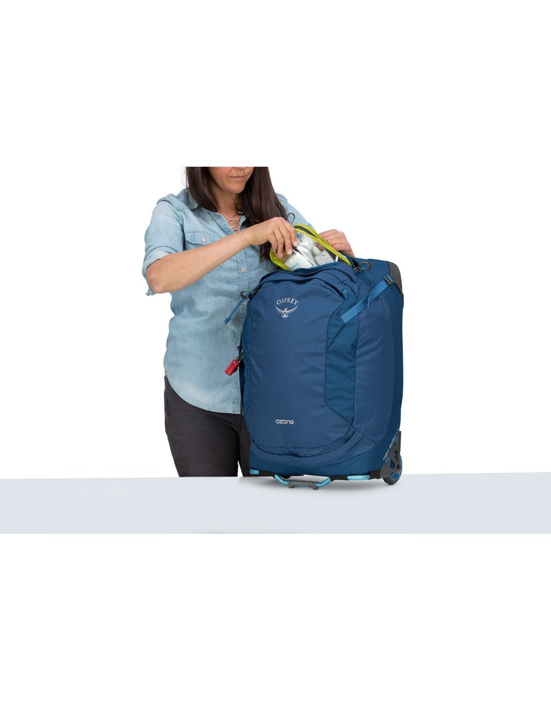 Osprey ozone 38L/19.5" global buoyant blue colour luggage bag top liquid pocket
