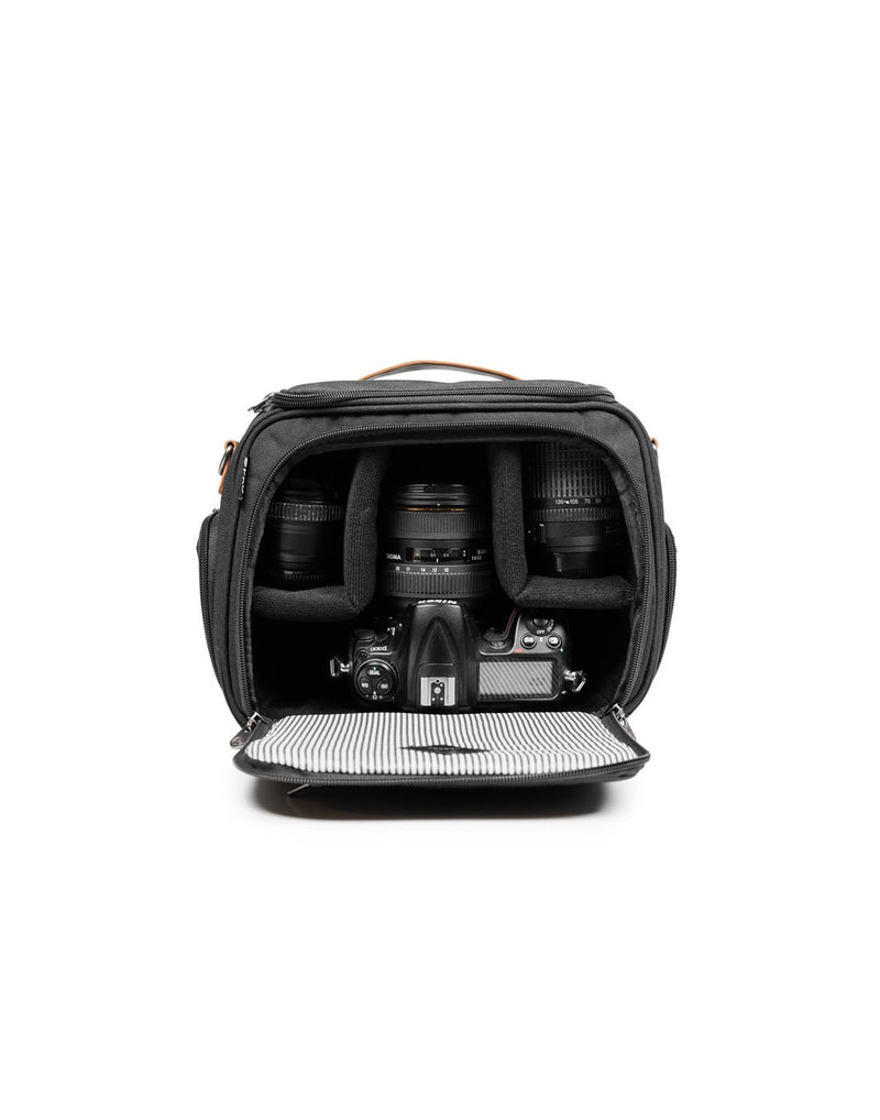 PKG Polson Camera Tech Case - black, front view unzippered to show front camera access